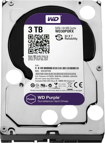 Vista 3 de Western Digital WD30PURX - Disco duro de vigilancia púrpura de 3 TB - Clase 5400 RPM SATA 6 Gb/s 64MB caché 3.5 pulgadas - WD30PURX [versión antigua]