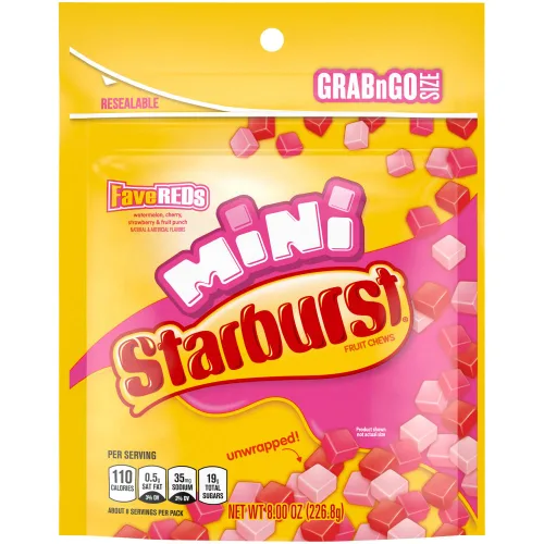 Vista 4 de STARBURST Minis FaveRed - Caramelos para el día de la madre, regalo Grab N Go para mamá, bolsa de dulces resellable de 8 onzas