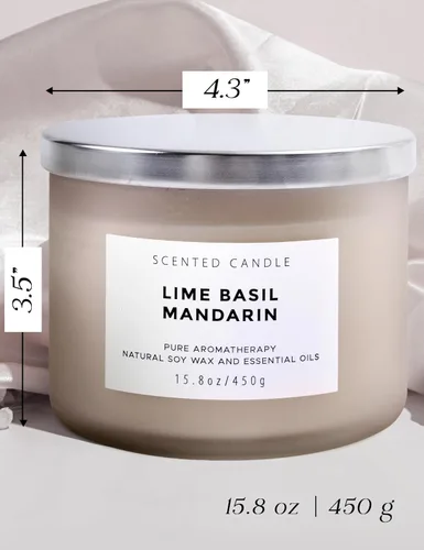 Vista 4 de Vela de soja perfumada de albahaca y mandarina, tarro grande de 3 mechas, 15.8 onzas, vela de aromaterapia de combustión limpia para aliviar