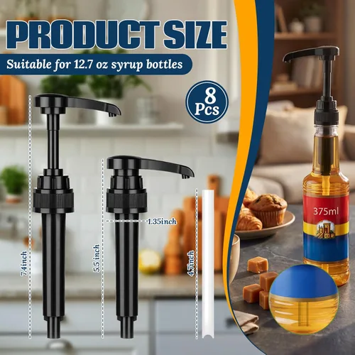 Vista 2 de Zopeal Dispensador de jarabe de café de 8 piezas, se adapta a botellas de 12.7 onzas líquidas, bomba de jarabe para saborizantes de café, cremas