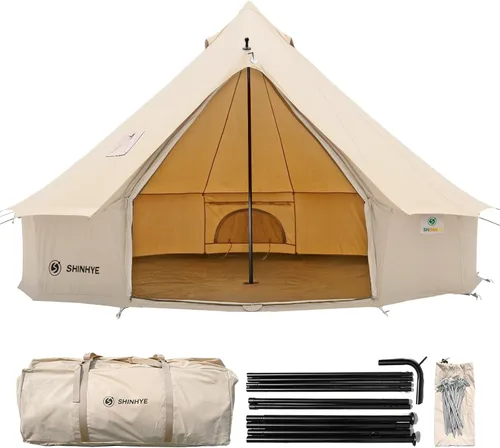 Canvas Bell Tent Yurt Tent 4 Seasons for Camping 100% Cotton Glamping Tents with Stove Jack, Family Camping Outdoor Hunting Party