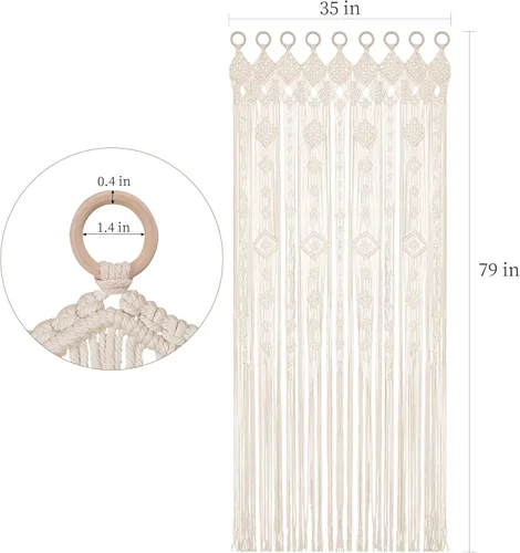Vista 7 de Cortina bohemia de macramé para ventana, divisor de habitación, cortina para puerta, 79 x 35 pulgadas, para colgar en pared de macramé grande