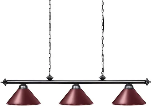 Wellmet Luces de mesa de billar para mesa de 8/9 pies con 3 pantallas de metal burdeos, lámpara de billar de 59 pulgadas para cueva de hombre, sala