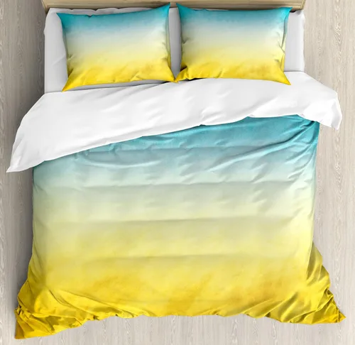 Vista 203 de Ambesonne Hawaii - Juego de funda de edredón de verano, palmeras y hojas exóticas de helecho, fondo colorido abstracto, juego de ropa de cama