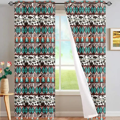 Vista 24 de FUSURIRE Abstract Geometry Print Window Curtain Panels 63 inch Long, Native American Western Window Treatment Grommet Room Darkening Curtains