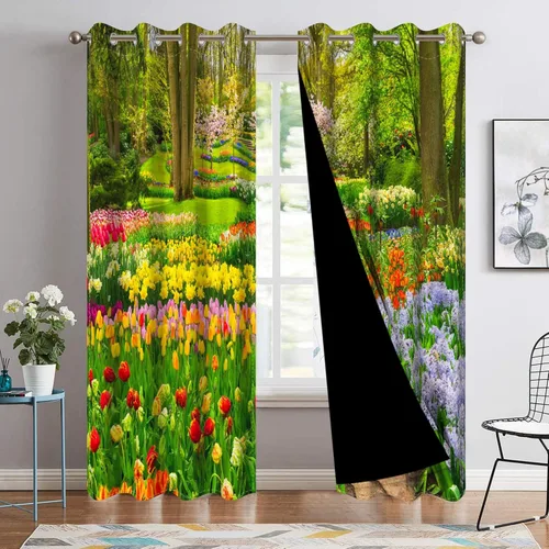 Vista 38 de Cortinas opacas para ventana con vista de cascada, día soleado, amanecer, primavera, paisaje natural, cortinas de ventana con aislamiento térmico