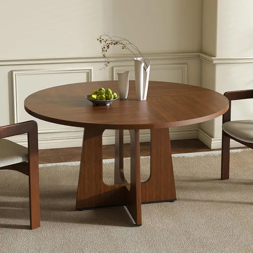 Vista 51 de Mesa de comedor redonda estilo granja para 6, mesa de cocina circular de 47" MDF con acabado de grano de madera, mesa de cocina y comedor de madera