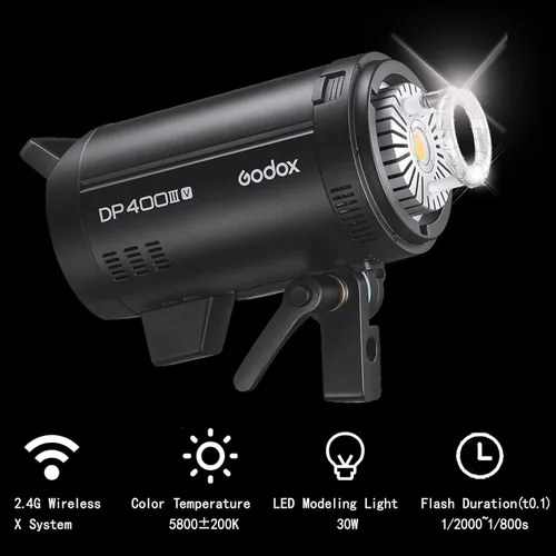 Vista 2 de Godox DP400III-V DP400IIIV 400Ws Estroboscópico Profesional Estudio Flash Light,GN87 0.1-1S Tiempo de Reciclaje, Sistema 2.4G X, Montaje Bowens