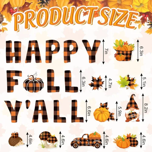 Vista 2 de Whaline 23 calcomanías magnéticas a cuadros para decoración de garaje de otoño, hojas de arce, calabaza, puerta de garaje, calcomanías coloridas