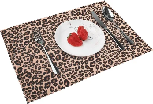 Vista 10 de Rectangular Placemats Set of 4, Heat Resistant Big Leopard Printed Kitchen Dining Table Mats