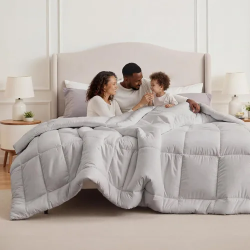Vista 33 de Bedsure - Relleno de edredón acolchado tamaño Queen Plus, para todas las estaciones, ropa de cama alternativa de plumón GentleSoft, con 8 pestañas