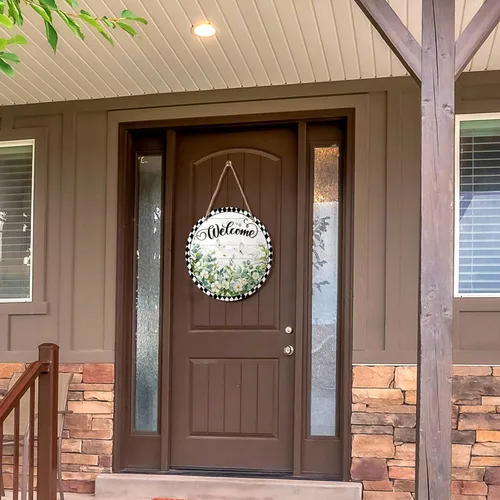 Vista 4 de Ripeng Coronas de bienvenida para puerta delantera, colgador de puerta de madera de búfalo de Navidad para exteriores, interiores, exteriores