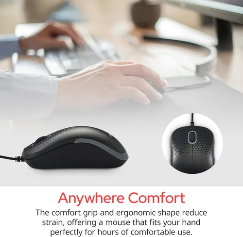 Vista 7 de Verbatim Ratón óptico silencioso con cable USB, mouse de clic silencioso y silencioso con cable para computadora para Mac y PC, color negro