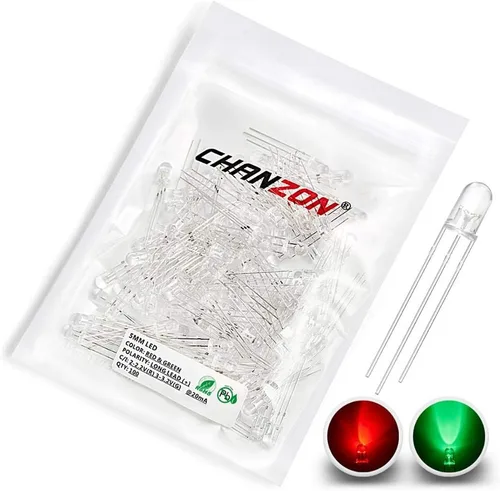 Chanzon 100 luces de diodo LED rojo y verde de 0.197 in de ánodo común (transparente redondo transparente bicolor) iluminación brillante lámparas