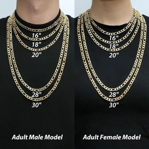 Vista 5 de Collar de acero inoxidable Hzman unisex bañado en oro de 24 K collar de acero inoxidable con cadena fígaro ancho de 5 7 9 y 13 mm