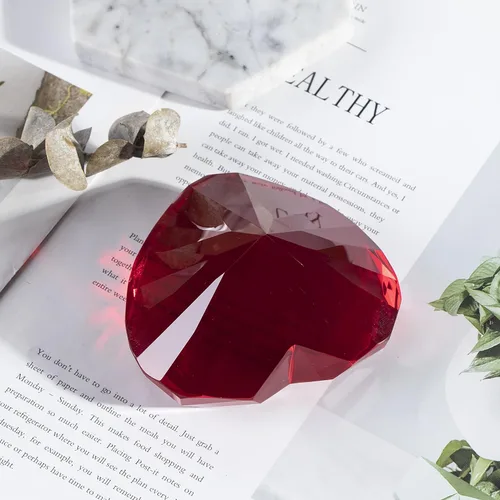 Vista 6 de Pesas de papel de diamantes de cristal rubí con caja de regalo, 3.150 in en forma de corazón rojo real gemas de cristal de diamante pisapapeles