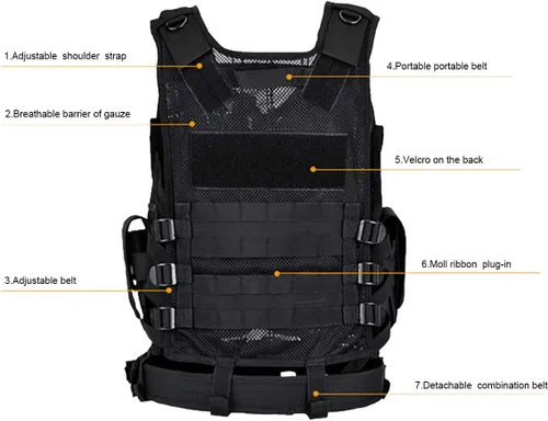Vista 5 de Chaleco táctico de Airsoft para la caza al aire libre del ejército ventilador de combate entrenamiento CS juego 600D cifrado tela de nylon