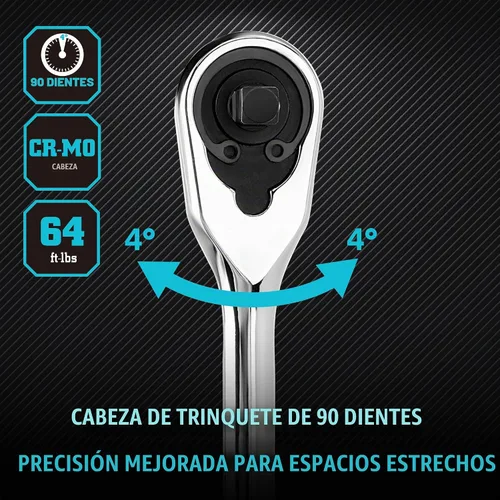 Vista 6 de DURATECH Trinquete de accionamiento de mango extra largo de 1/2 pulgada, llave de trinquete de 90 dientes