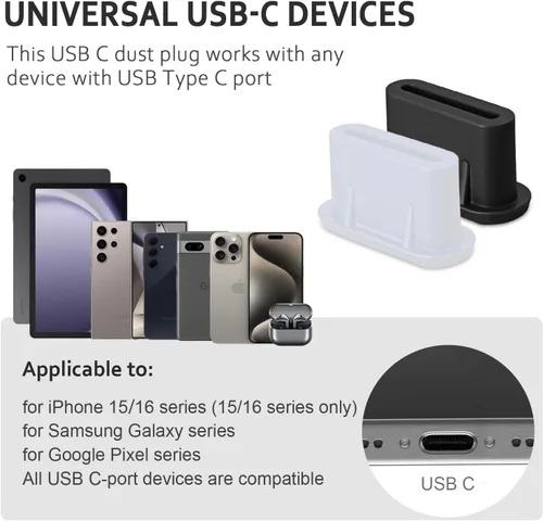 Vista 2 de Enchufe antipolvo USB C, paquete de 20 cubiertas de silicona para puerto USB C, cubierta protectora de puerto de carga tipo C para iPhone Ari, serie