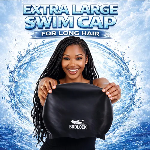 Vista 4 de Gorro de natación extra grande para cabello largo y trenzas, gorro de natación para mujer, rastas gruesas y rizadas, gorras de natación de silicona