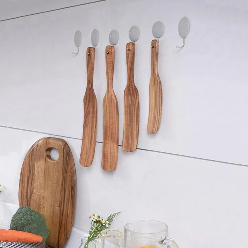Vista 8 de Juego de espátulas de Pakkawood, Gudamaye 5 piezas de utensilios de cocina de Pakkawood, cucharas de madera para cocinar, utensilios de madera