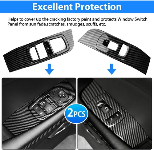 Vista 5 de Karltys Cubierta de panel de interruptor de ventana para Dodge Challenger 2015-2023, accesorios de fibra de carbono, interruptor de control