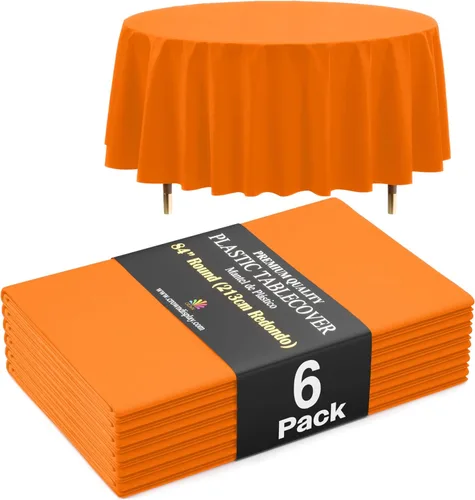 Vista 11 de Exquisite 66% Thicker Premium Aqua Round Tablecloth 0.5 Mil 6 Pack Plastic Table Cloth Disposable 84 Inch Round Plastic Tablecloth Won't Tear Easily