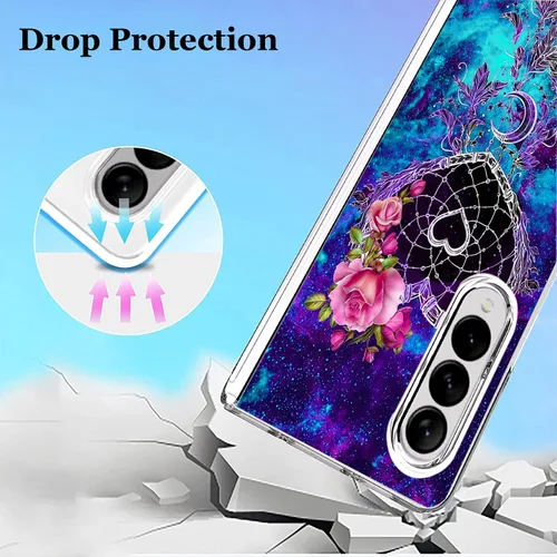 Vista 3 de Bcov Funda para Galaxy Z Fold 3 5G, atrapasueños, espacio de flores, antiarañazos, sólida, funda protectora a prueba de golpes para Samsung Galaxy Z