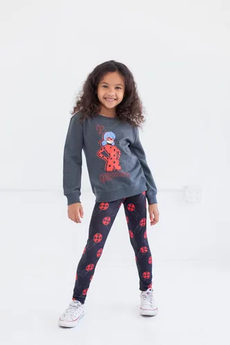 Vista 2 de Miraculous Cat Noir Ladybug - Conjunto de sudadera y leggings de rizo francés para niñas pequeñas a grandes