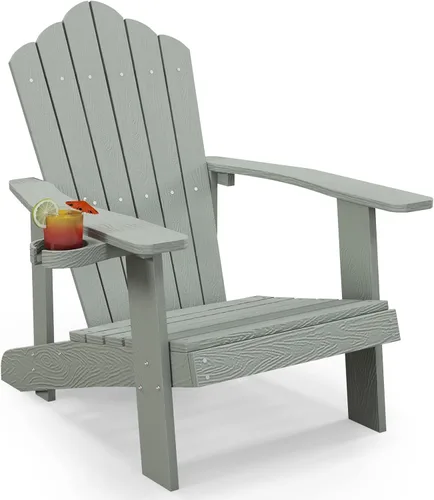 Vista 15 de Tangkula Silla Adirondack de gran tamaño, sillas de patio con soporte ajustable para tazas, sillones HIPS con rejillas, resistente a la intemperie