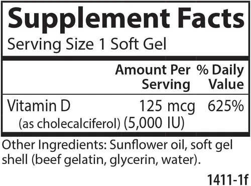 Vista 7 de Carlson - Vitamina D3 5000 UI (125 mcg), salud ósea, salud muscular, colecalciferol, suplementos de vitamina D, geles blandos de vitamina D3, 120