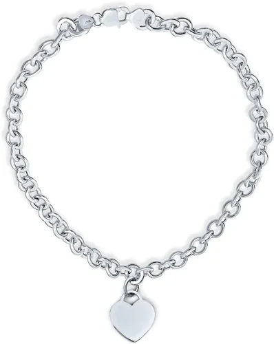 Vista 3 de Bling Jewelry Personalized Substantial Solid Link Heart Shape Tag Charm Bracelet 7.5 8 Inch Necklace 16" For Women Teens .925 Sterling Silver Made