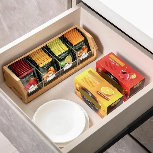 Vista 2 de TIOPGHAD Pequeña bolsa de té de bambú, organizador de almacenamiento para bolsas de té, contenedores de caja de té de madera, estante de té, soporte