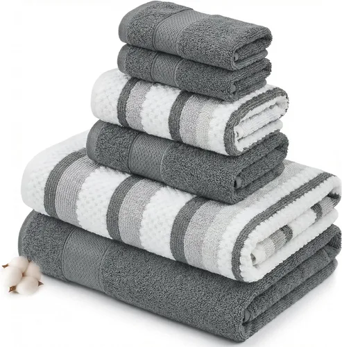 Vista 7 de Modern Threads Juego de toallas de 6 piezas, 100% algodón, de secado rápido, ultra absorbentes, incluye 2 toallas de baño, 2 manos y 2 paños Salvia