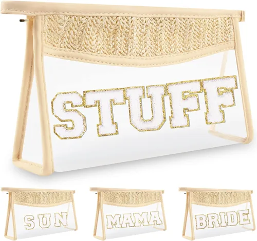 Vista 27 de izuzta Bolsa de maquillaje transparente boho para mujeres y niñas, Beige, Cara