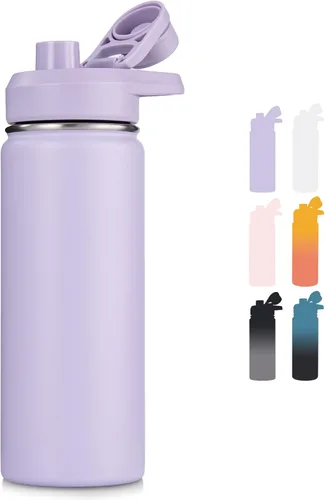 Vista 14 de Fijinhom Botella de agua aislada de 18 onzas con asa, botellas de agua de acero inoxidable 304 con boca ancha, botella de agua deportiva al vacío
