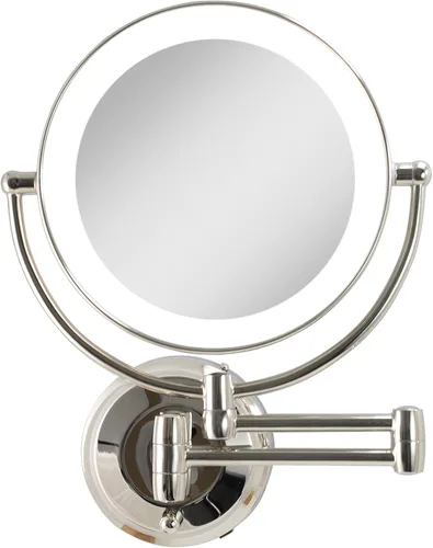 Vista 11 de Espejo LED pivotante de níquel satinado, amplio, con soporte de pared., Contemporáneo, Níquel Satinado