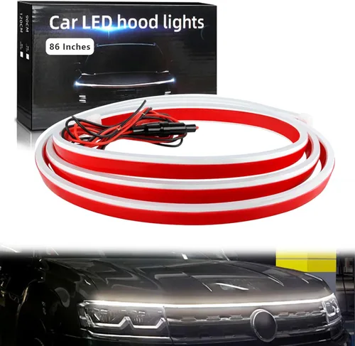 Vista 33 de Tira de luz para capó de automóvil, 31 pulgadas, tira de luces LED azules exteriores para capó, flexible, impermeable, escaneo dinámico DC12V, luces