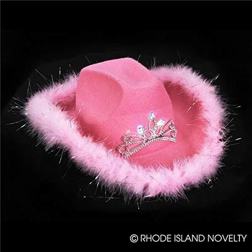 Vista 2 de Rhode Island Novelty Sombrero de vaquero con diamantes de imitación parpadeantes de plumas rosas de fieltro Rosado