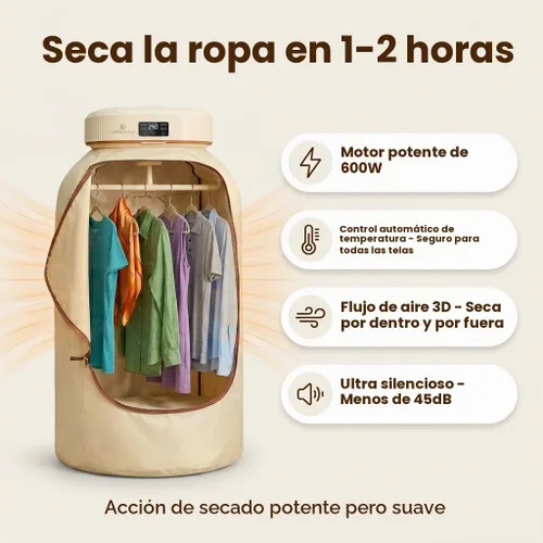 Vista 2 de Secadora de ropa portátil para lavandería - Secadora premium para apartamentos, RV, viajes - Secadora compacta, plegable con temporizador