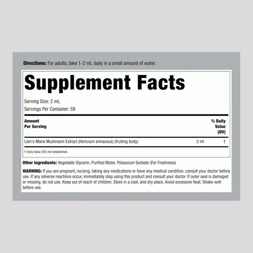 Vista 2 de Piping Rock Tintura de melena de leones 4 onzas líquidas Gotas líquidas de extracto de hongos Suplemento sin alcohol Vegetariano, sin OMG