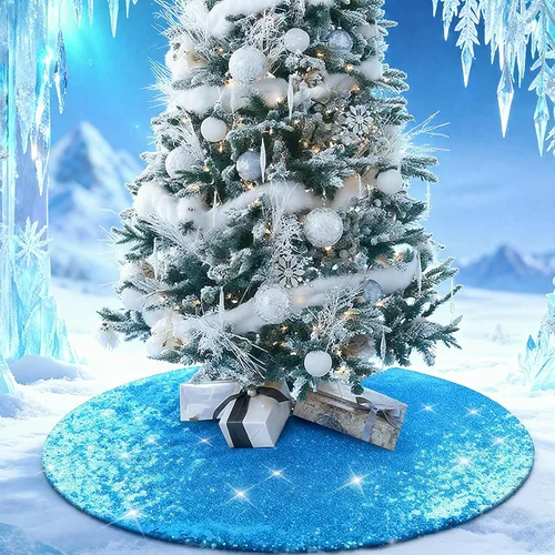 Vista 10 de Falda de lentejuelas para árbol de Navidad, 48 pulgadas, doble capa, para bodas y fiestas