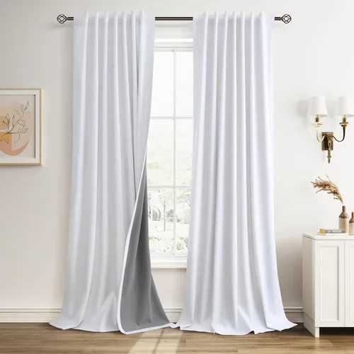 Vista 22 de Guken Cortinas opacas de lino, 2 paneles rústicos, elegantes, 100% opacas, con aislamiento térmico, banda de ganchos y trabilla trasera, 52 x 84