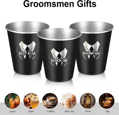 Vista 3 de PartyGifts&beyond 7 vasos de chupito para despedida de soltero de 2 onzas de acero inoxidable para padrinos de boda