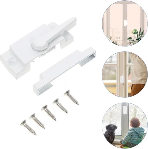 Vista 8 de COLLBATH 2 Sets White Zinc Alloy Cam Sash Locks Sliding Window Security Latches Right-Handed with Base for Home Anti-Theft Window Hardware