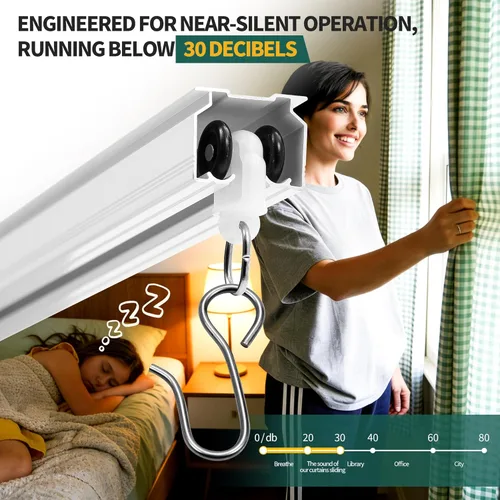 Vista 8 de Sistema de riel de cortina ajustable de 3 a 6 pies para montaje en techo/pared, juego de rieles de cortina con ganchos, diseño de aluminio