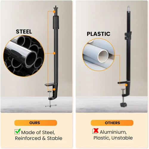 Vista 6 de TARION Soporte de luz de escritorio - Altura ajustable de 14 a 25 pulgadas - Monopod de mesa con abrazadera C resistente - Adaptador de tornillo