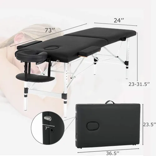 Vista 6 de PayLessHere Mesa de masaje, cama de masaje, cama de spa de 73 pulgadas, mesa de masaje de aluminio con funda de transporte para cara, altura