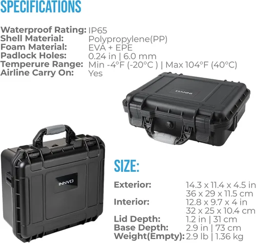 Vista 8 de INNVO - Carcasa rígida impermeable para DJI Mini 5 Pro/Lito 1 Fly More