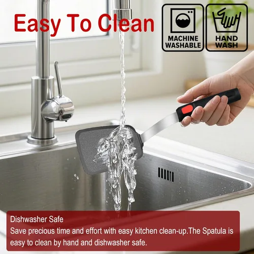 Vista 7 de Juego de 2 espátulas volteadoras de silicona para panqueques, espátulas de cocina resistentes al calor de 600°F para utensilios de cocina